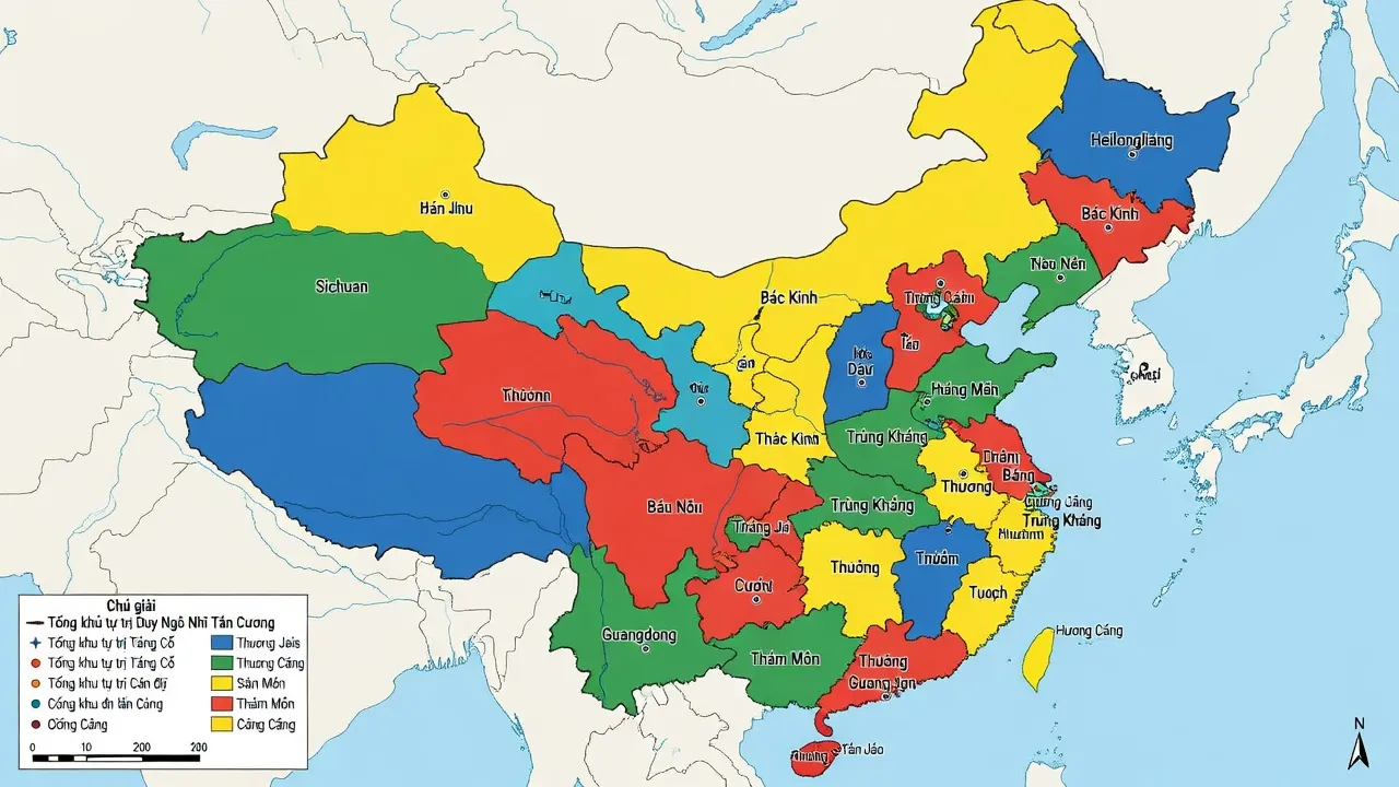 Bản đồ hành chính Trung Quốc với các tỉnh và thành phố nổi bật cho tìm hiểu địa lý và du lịch.