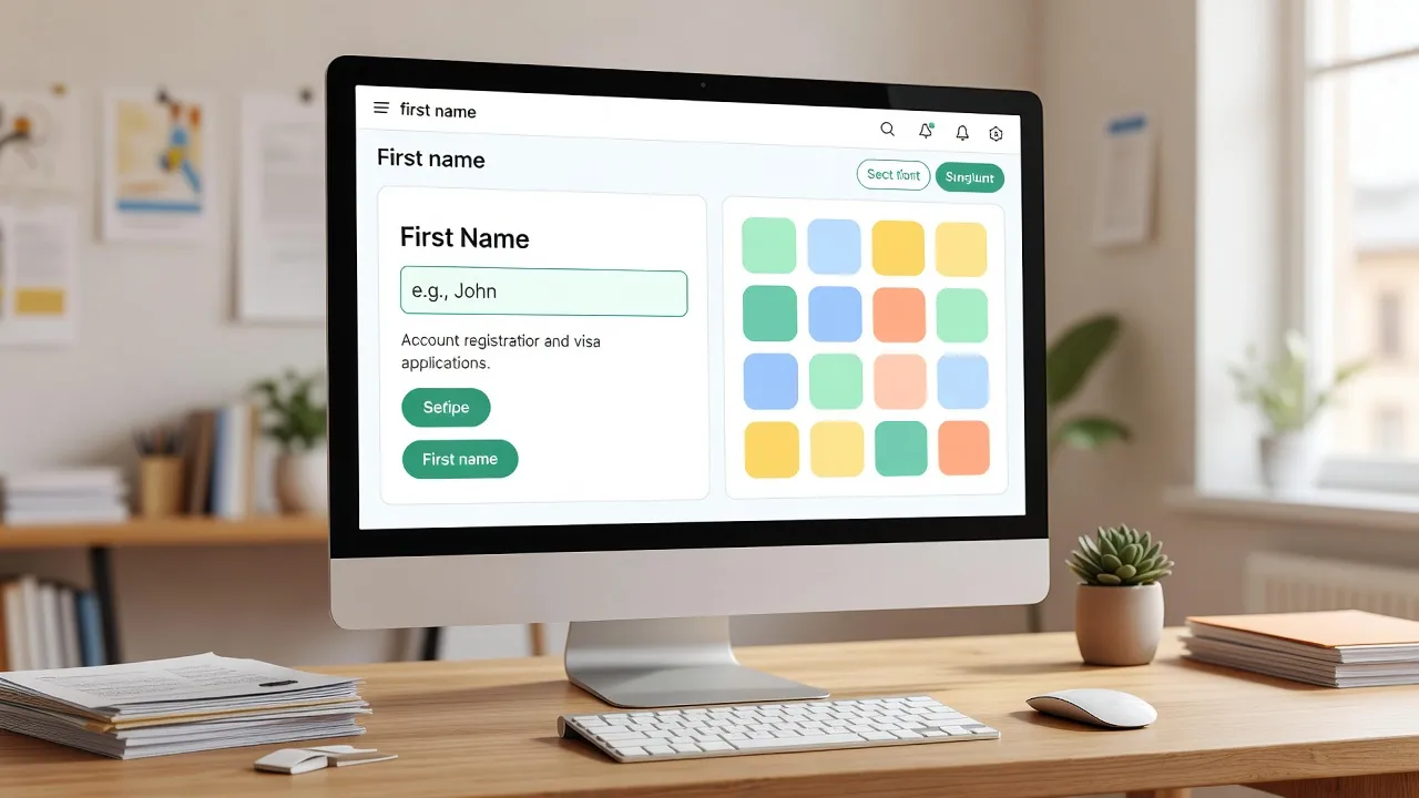 Biểu mẫu điền thông tin tiếng Anh với chú thích về first name và môi trường làm việc thân thiện.