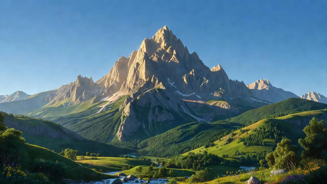 Đỉnh núi với nền trời trong xanh, minh họa cho từ 'peak' trong ngữ cảnh thiên nhiên.