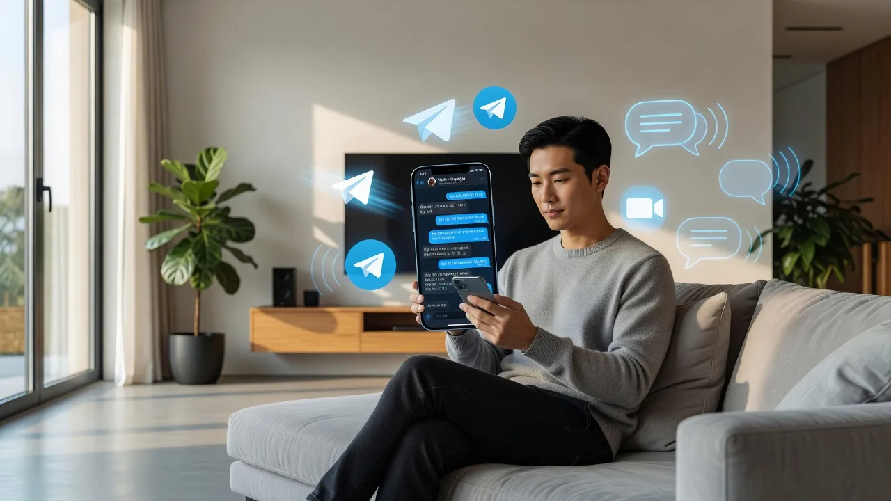 Người dùng smartphone nhắn tin trên Telegram, thể hiện hiệu suất và công nghệ của ứng dụng nhắn tin tức thời.