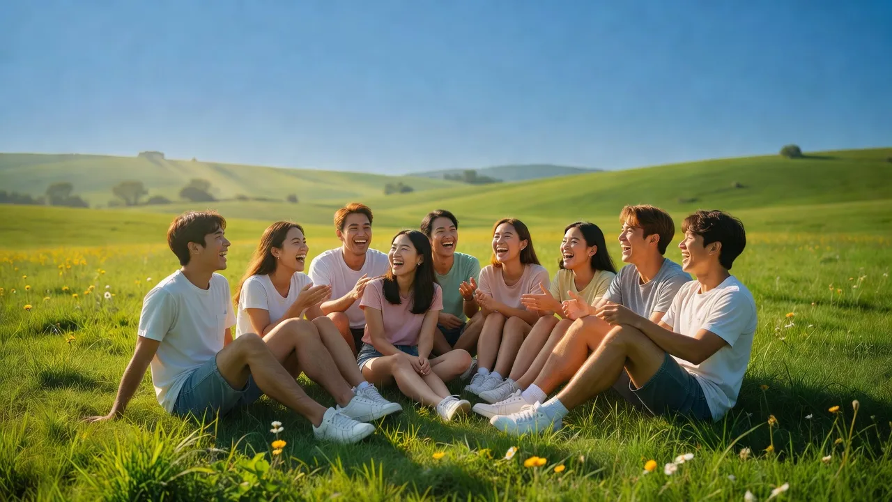 Nhóm bạn trẻ thư giãn ngoài trời, thể hiện phong cách sống chill tại một công viên thành phố Việt Nam.