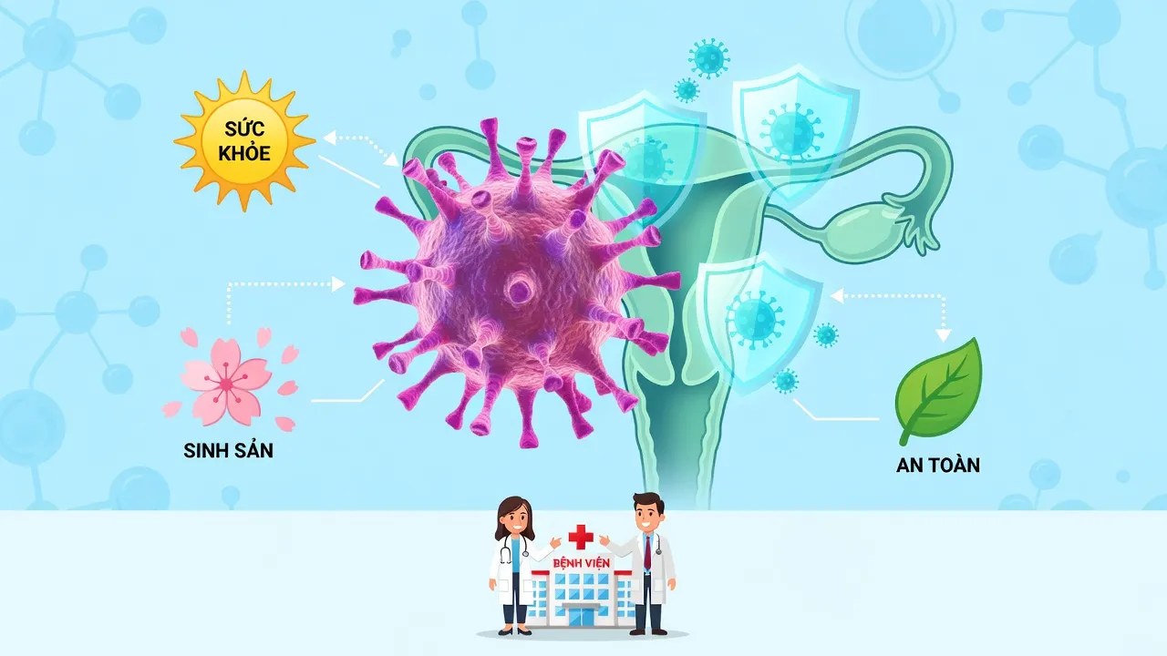 Hình ảnh mô tả virus HPV gây u nhú ở người, liên quan đến sức khỏe sinh sản.