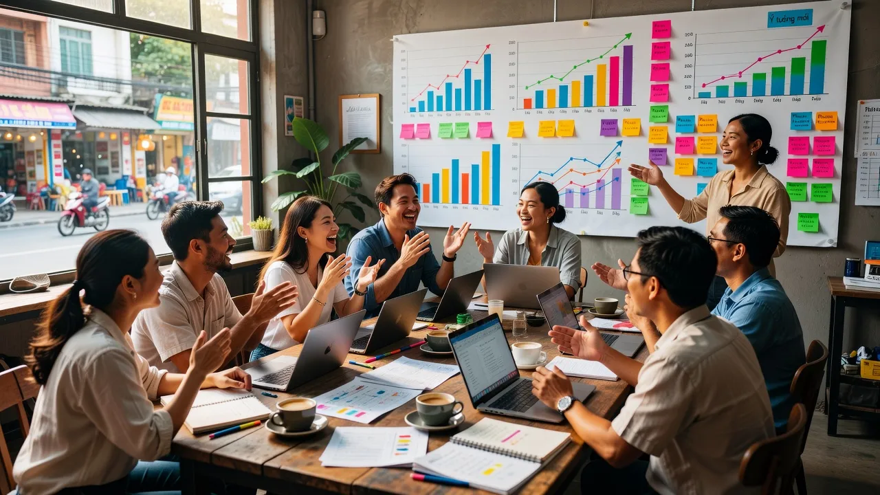 Buổi workshop tại Việt Nam, người tham gia thảo luận và trao đổi kiến thức sáng tạo và năng động.