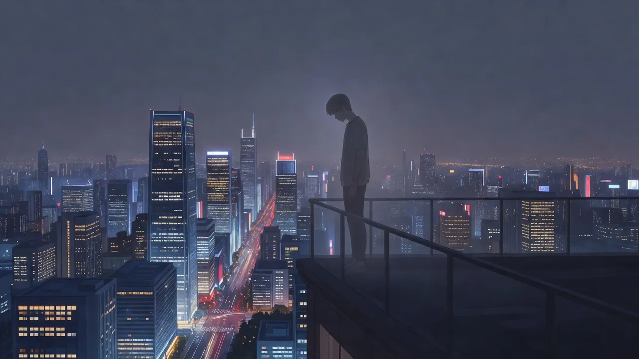 Minh hoạ về ghosting, cảm giác cô đơn trong mối quan hệ ở một thành phố hiện đại.