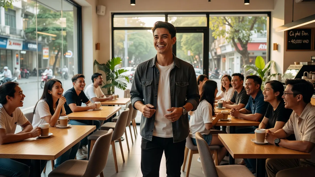 Chàng trai cuốn hút tại quán cà phê Hà Nội, biểu tượng Gen Z và phong cách trap boy.
