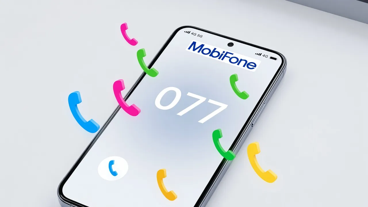 Màn hình điện thoại thông minh hiển thị đầu số 077 của mạng MobiFone tại Việt Nam.