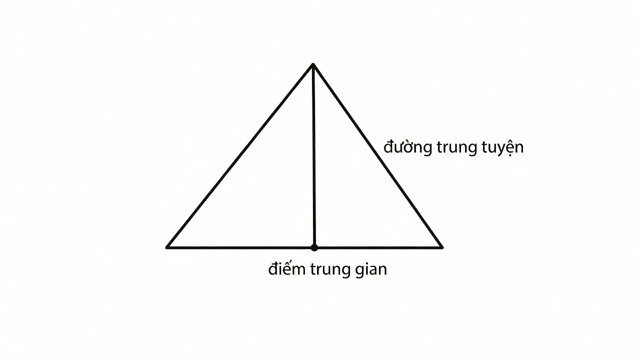 Minh họa về đường trung tuyến trong tam giác, hiển thị các đỉnh và cạnh của tam giác ABC.