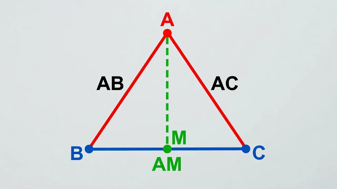 Tam giác ABC với đường trung tuyến AM từ đỉnh A đến trung điểm M của cạnh BC.