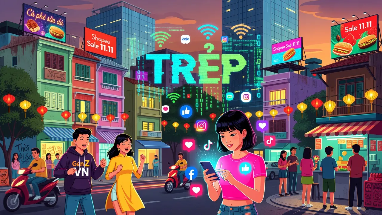 Minh họa về khái niệm trap trong văn hóa giới trẻ Việt Nam với cảnh quan thành phố sống động.