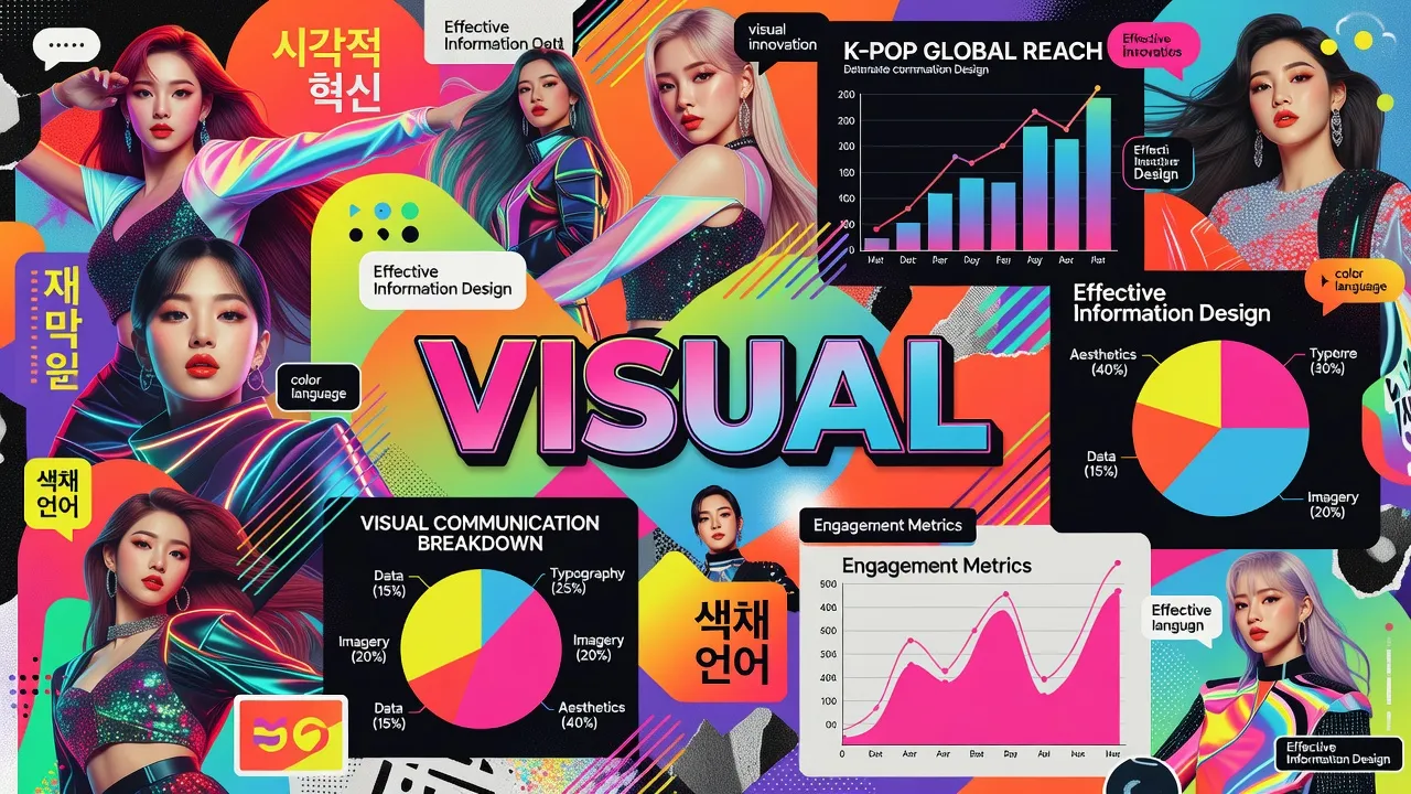 Khái niệm visual trong K-pop, thiết kế và truyền thông với các yếu tố hình ảnh sinh động.