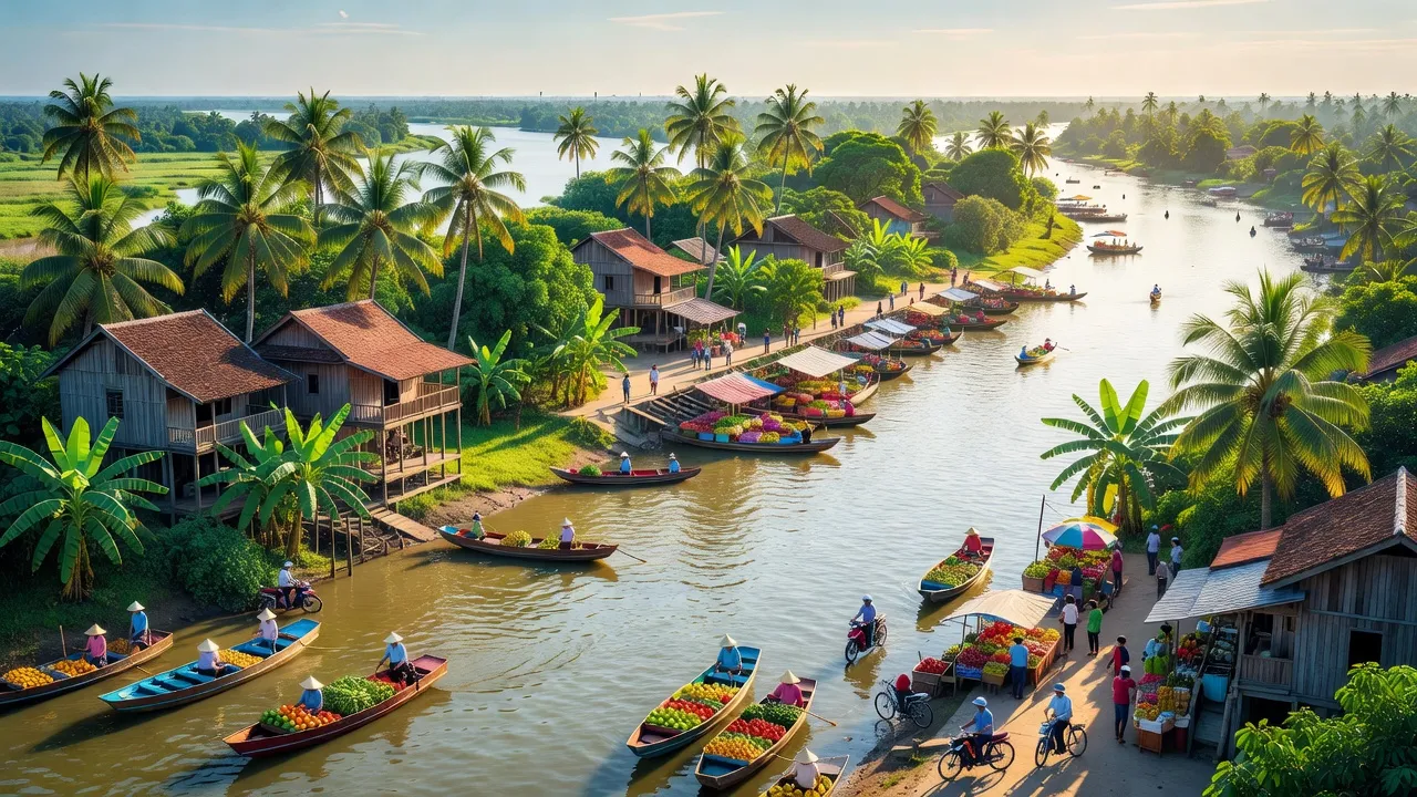 Phường Châu Phú A, Thành phố Châu Đốc, An Giang với sông Hậu và không gian xanh tươi, sầm uất.