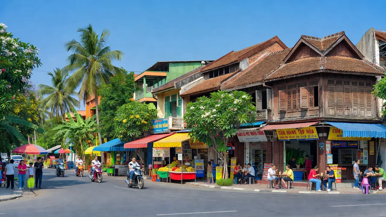 Phường Châu Phú B, Châu Đốc, An Giang với sự sống động và kiến trúc truyền thống.