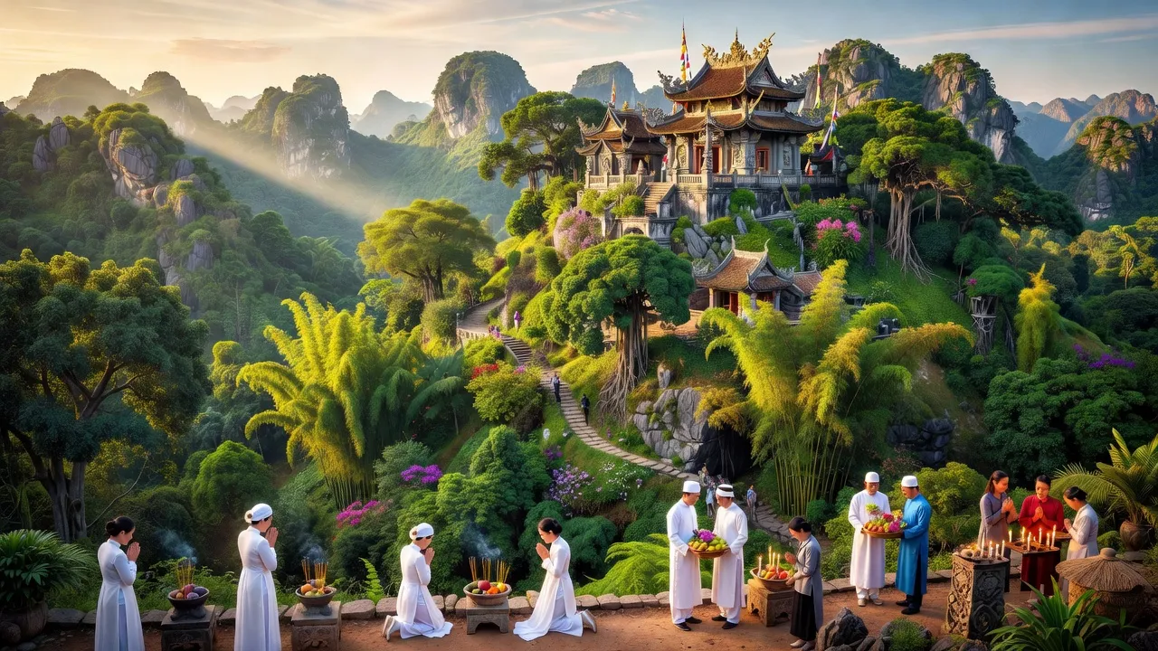 Cảnh quan Phường Núi Sam, Châu Đốc An Giang với núi, chùa Bà Chúa Xứ và cây cối xanh.