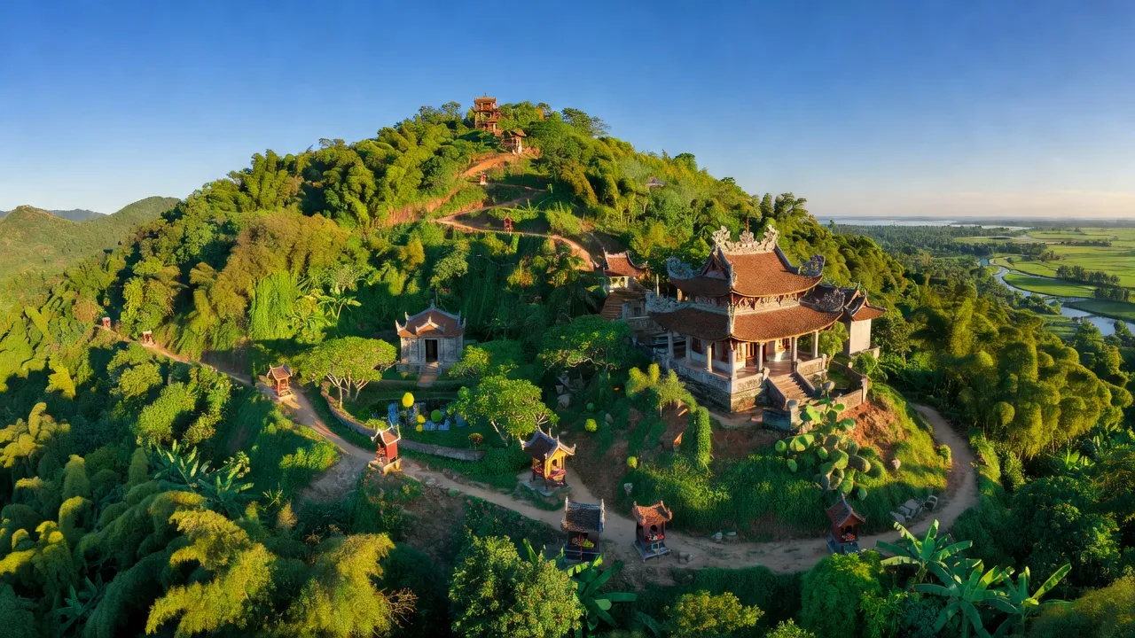 Khung cảnh Núi Sam, Châu Đốc, An Giang với thiên nhiên tươi đẹp và di tích văn hóa địa phương.
