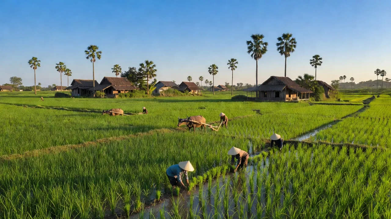 Khung cảnh đồng ruộng xanh tươi tại xã Bình Phú, huyện Châu Phú, tỉnh An Giang.