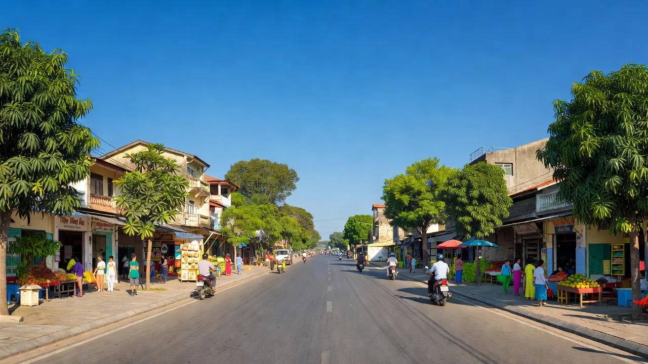 Thị trấn Cái Dầu, huyện Châu Phú, An Giang với không gian sống động và cảnh vật xanh tươi.
