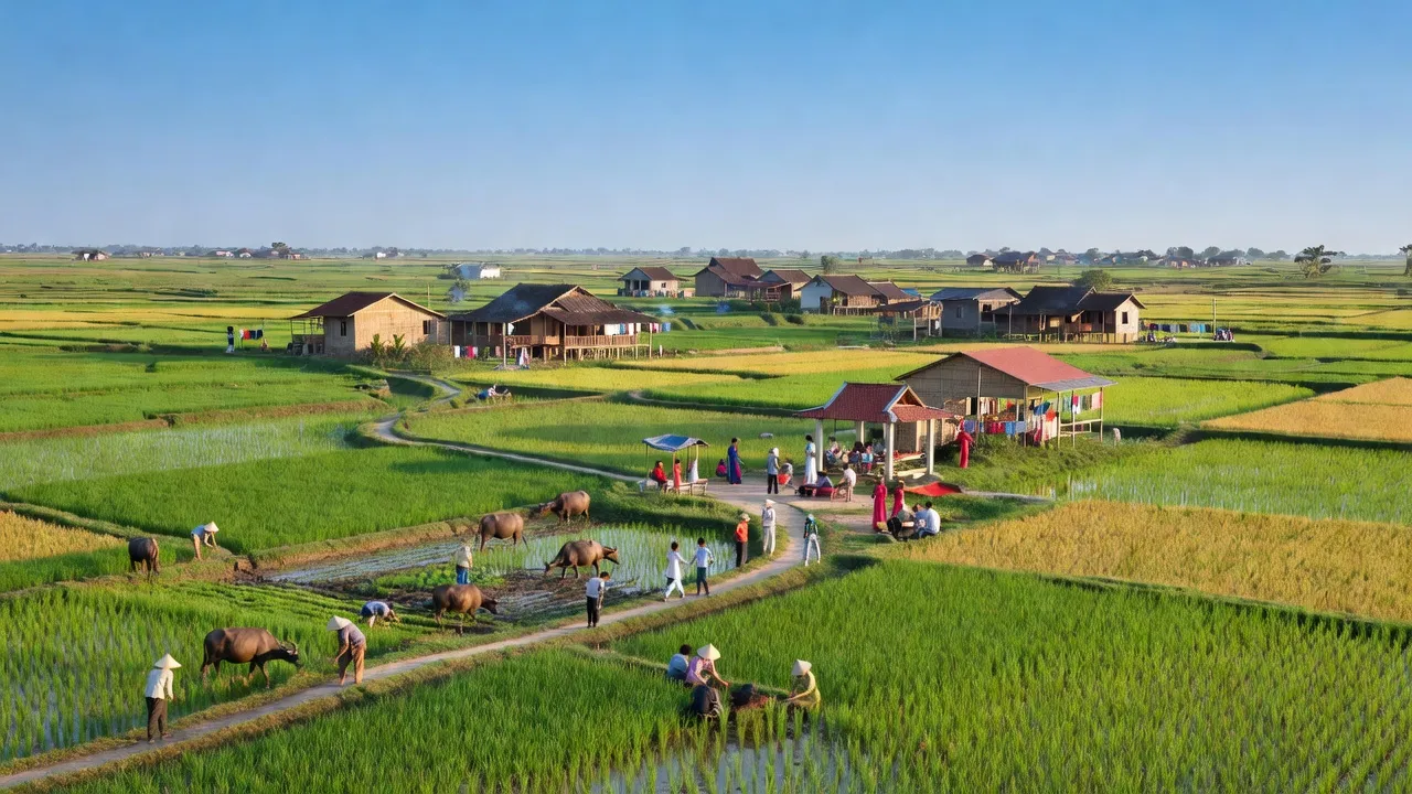 Hệ thống giao thông và cảnh quan xanh tươi tại xã Mỹ Đức, huyện Châu Phú, An Giang.