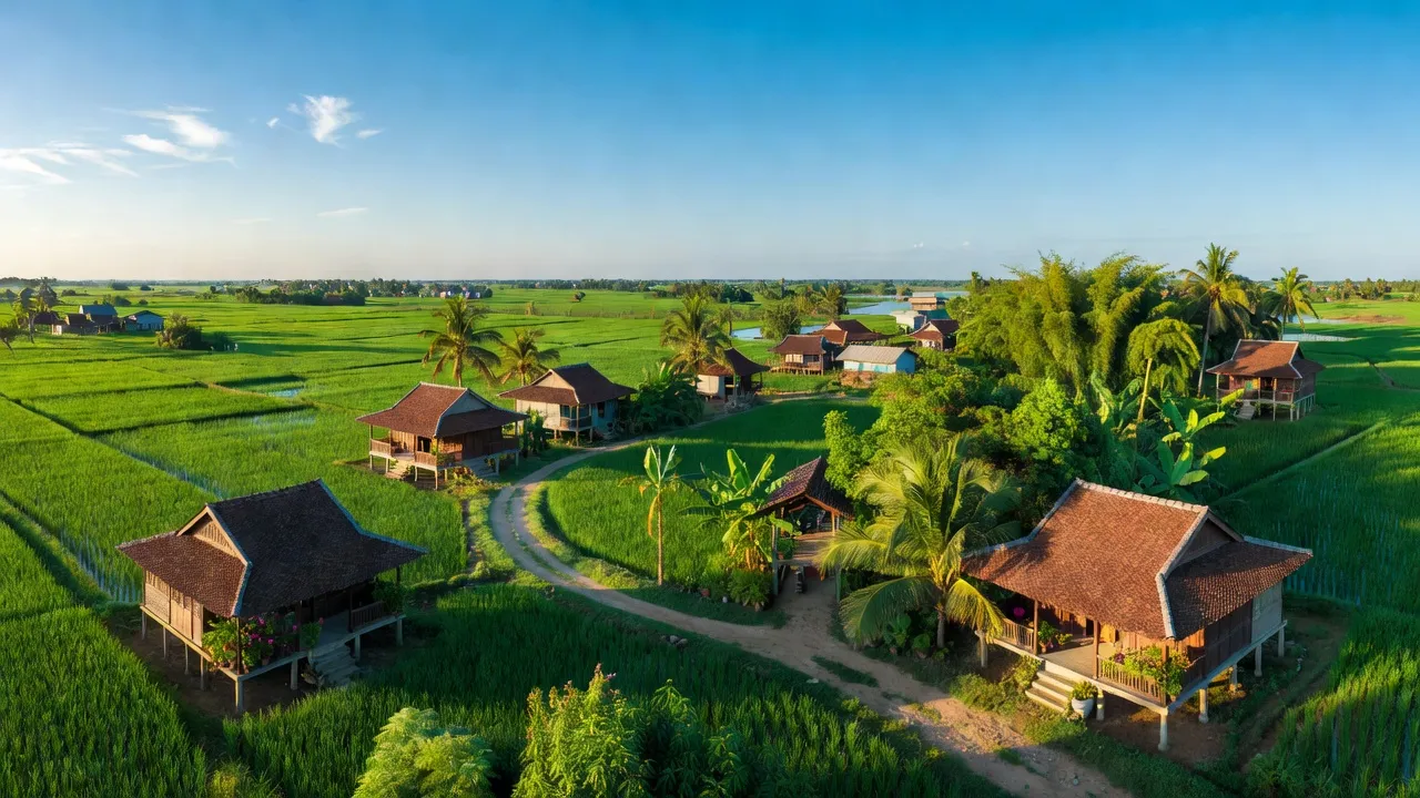 Thị trấn Vĩnh Bình, huyện Châu Thành, An Giang với cảnh sắc thiên nhiên tươi đẹp và kiến trúc đặc trưng.