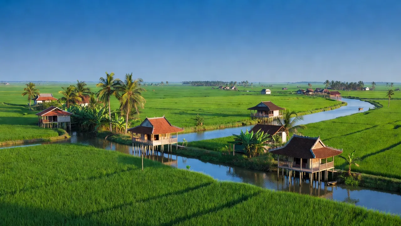 Cảnh đẹp xã Long Điền A, huyện Chợ Mới, tỉnh An Giang với sông Tiền và sông Hậu.