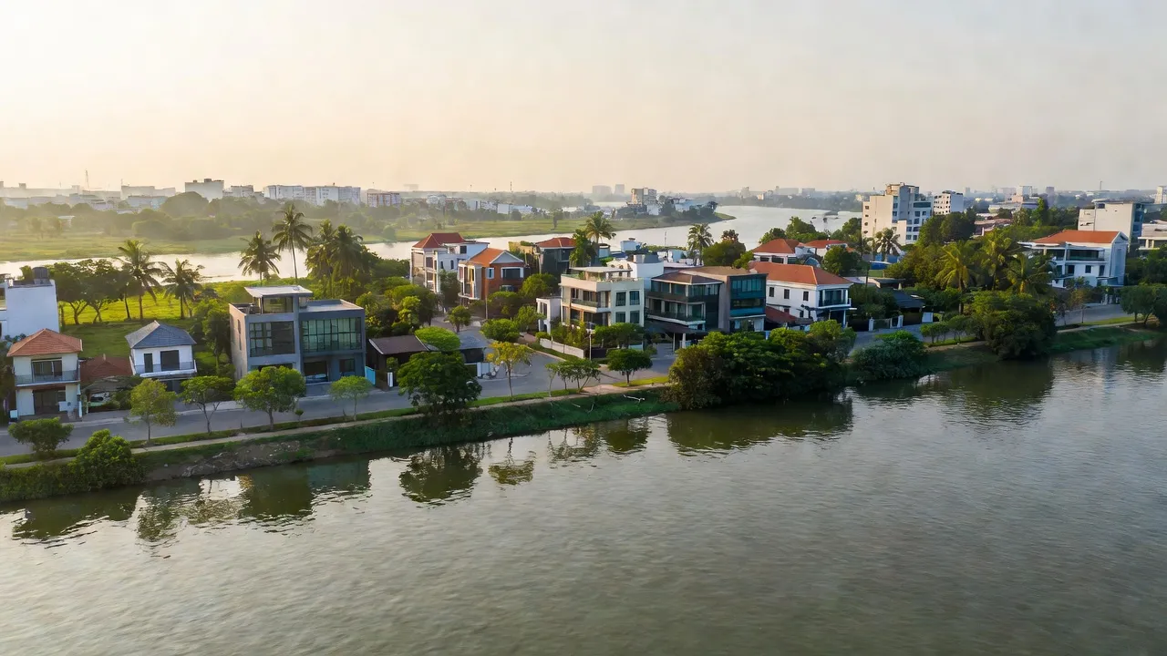 Thành phố Long Xuyên An Giang bên sông Hậu, cảnh quan đô thị hiện đại và thiên nhiên tươi đẹp.