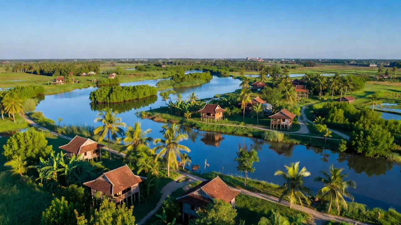 Cảnh đẹp xã Mỹ Hoà Hưng, Long Xuyên với sông nước và cây xanh, đặc trưng An Giang.