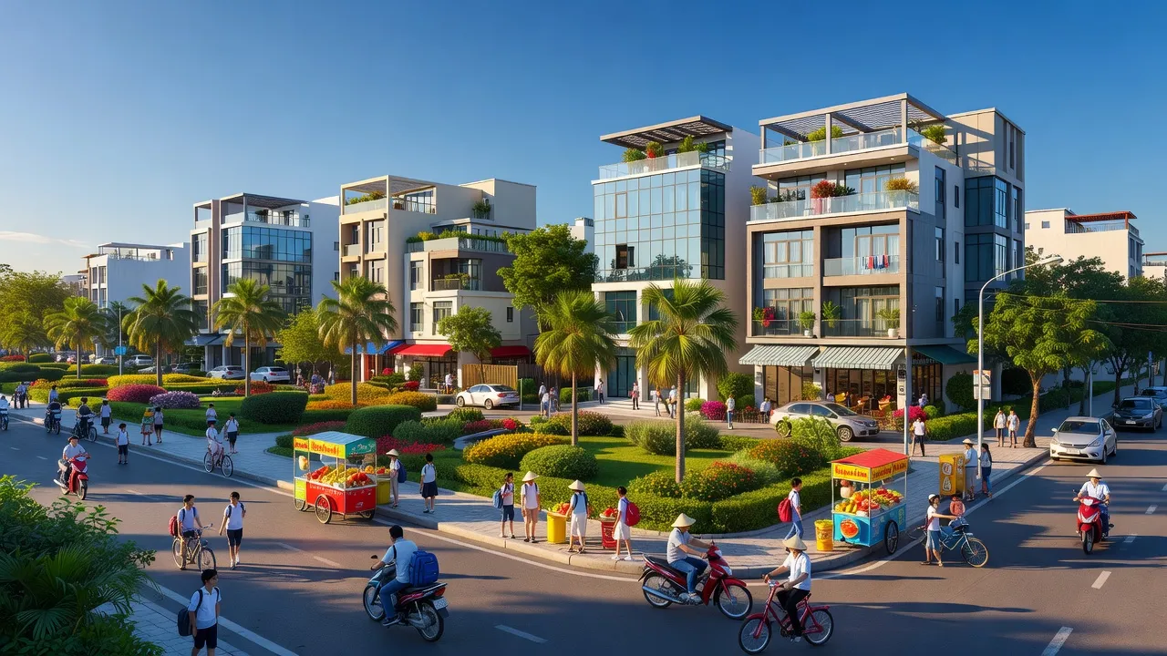 Quang cảnh phường Mỹ Phước, Thành phố Long Xuyên, tỉnh An Giang, hoạt động đô thị sôi động.