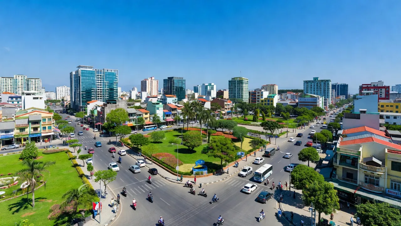 Phường Mỹ Thạnh, thành phố Long Xuyên, An Giang với cảnh quan đô thị và hạ tầng giao thông phát triển.