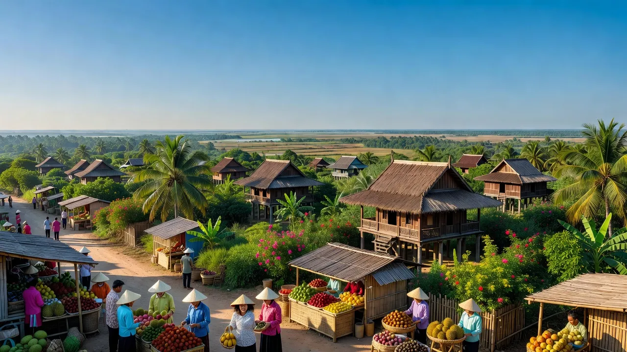 Thị trấn Óc Eo, huyện Thoại Sơn, tỉnh An Giang, kiến trúc truyền thống, cuộc sống địa phương, phong cảnh đẹp.
