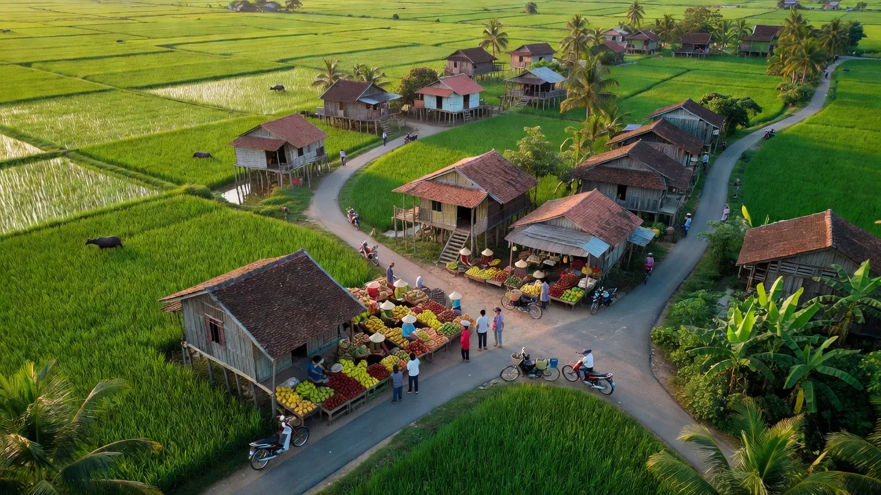 Khung cảnh xã An Cư, Thị xã Tịnh Biên, An Giang với môi trường xanh và kết cấu hạ tầng giao thông.