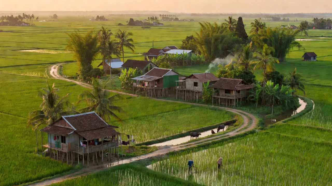 Cảnh đẹp Phường Nhơn Hưng, Tịnh Biên, An Giang, với cánh đồng xanh mướt và cảnh biên giới.