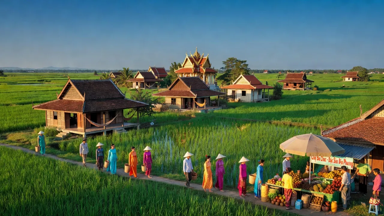 Thị trấn Ba Chúc, huyện Tri Tôn, tỉnh An Giang, xanh tươi với nhà cửa truyền thống.