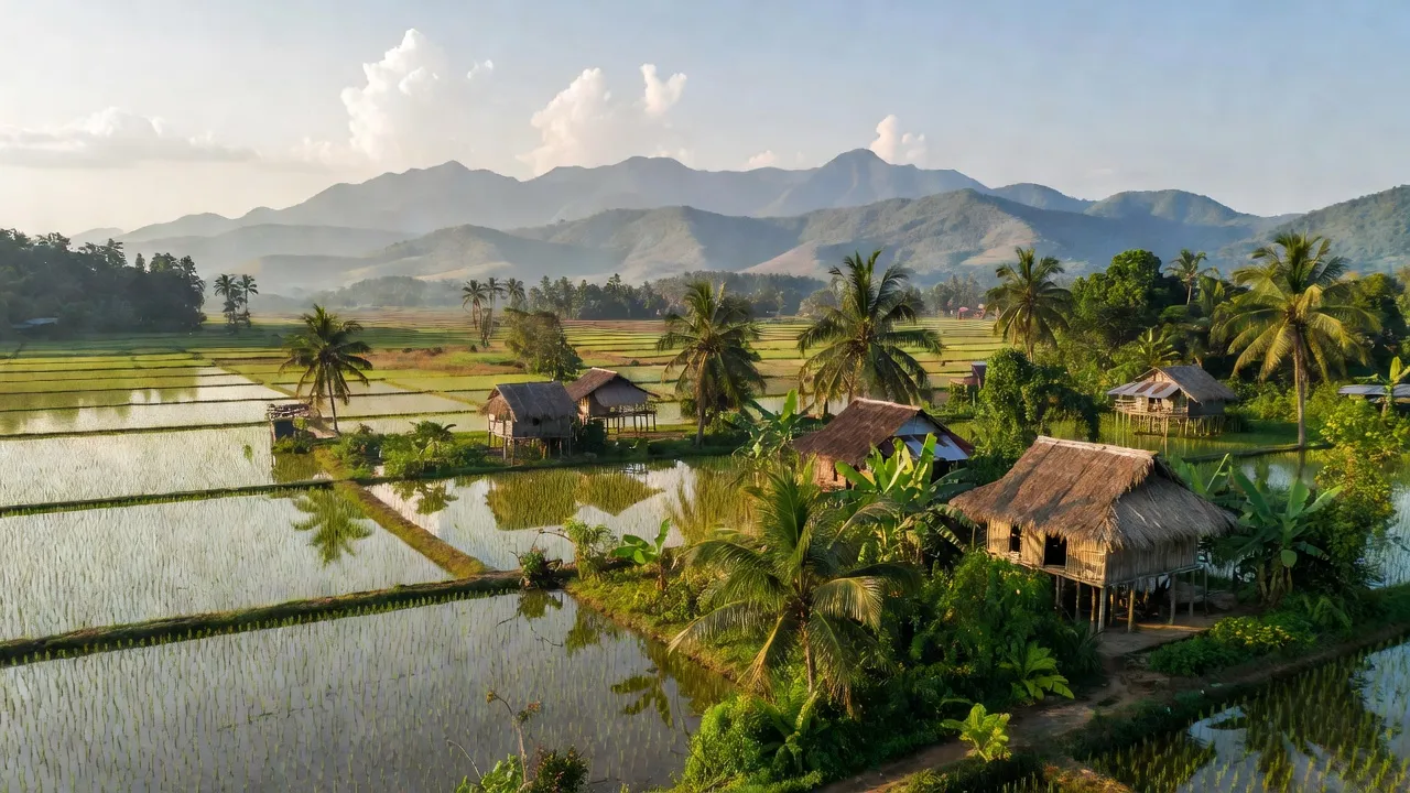 Quang cảnh xã Lê Trì, huyện Tri Tôn, An Giang với cảnh sắc thiên nhiên đa dạng và khí hậu nhiệt đới.