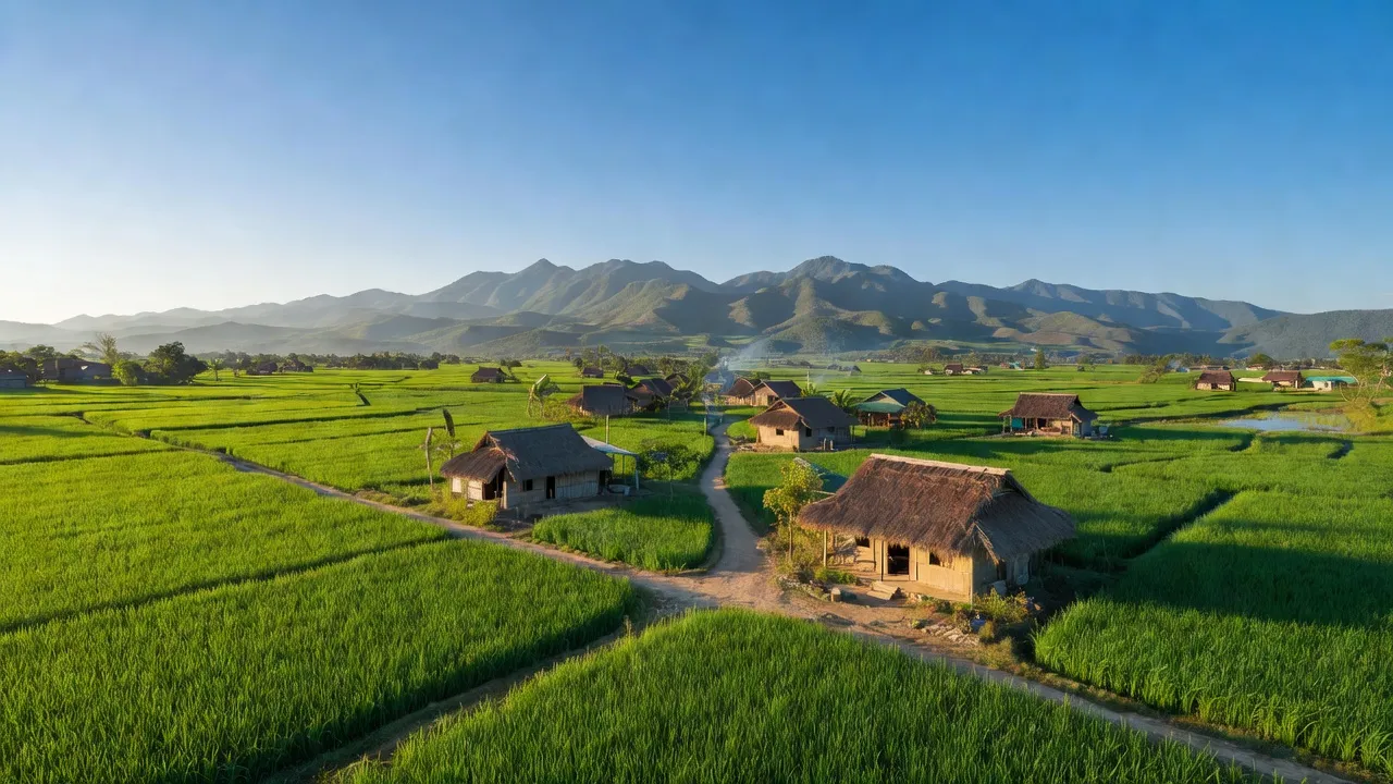 Cảnh đẹp thiên nhiên xã Ô Lâm, huyện Tri Tôn, An Giang với núi non và cánh đồng xanh.