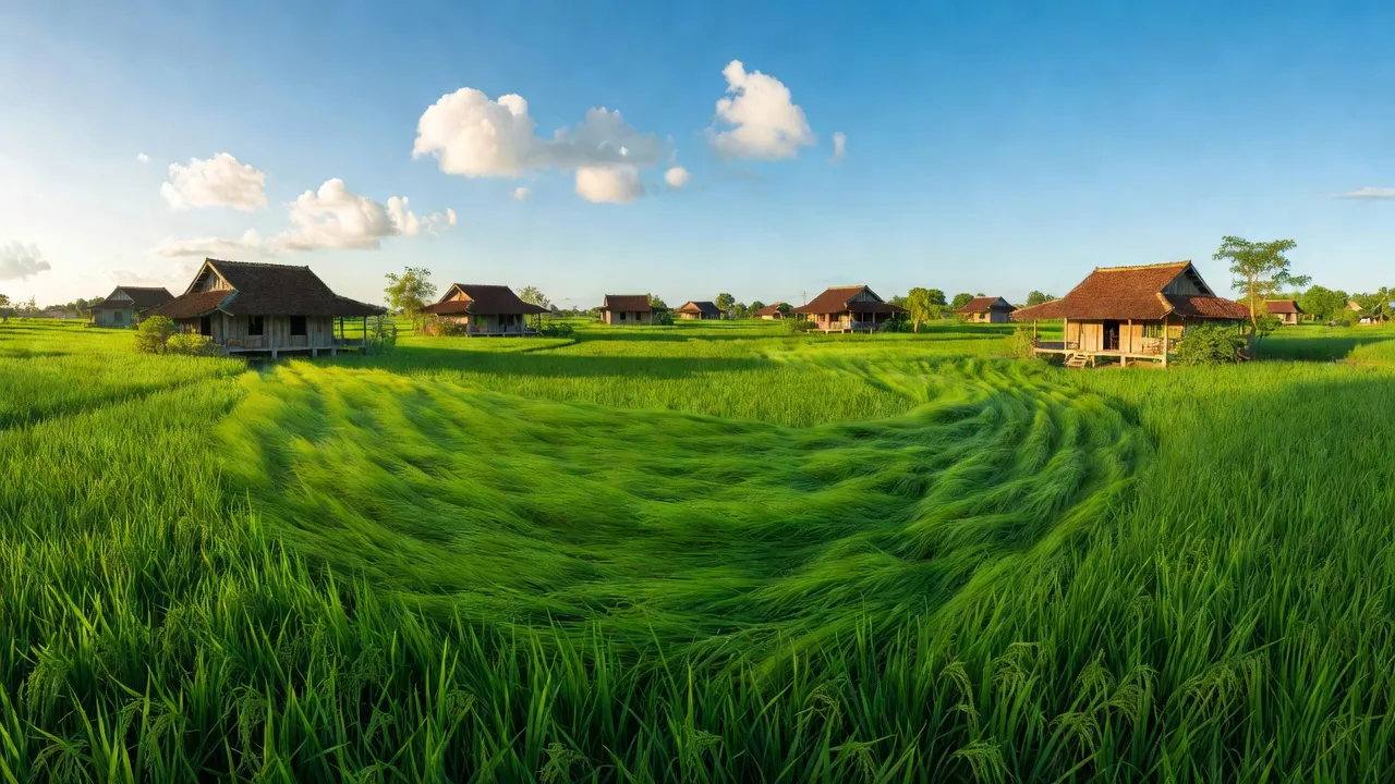 Cảnh quan yên bình của xã Tà Đảnh, huyện Tri Tôn, An Giang với cánh đồng lúa xanh tươi.