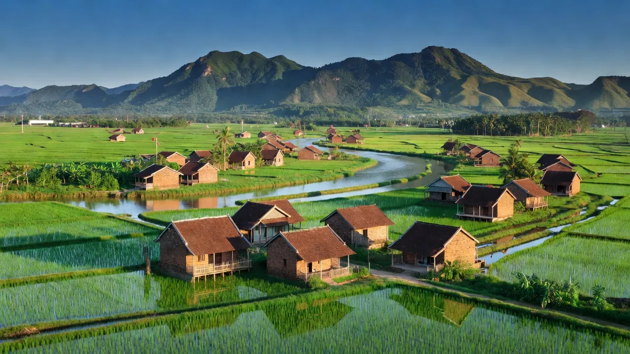 Khung cảnh hữu tình xã Vĩnh Phước, huyện Tri Tôn, tỉnh An Giang với cánh đồng xanh tươi.