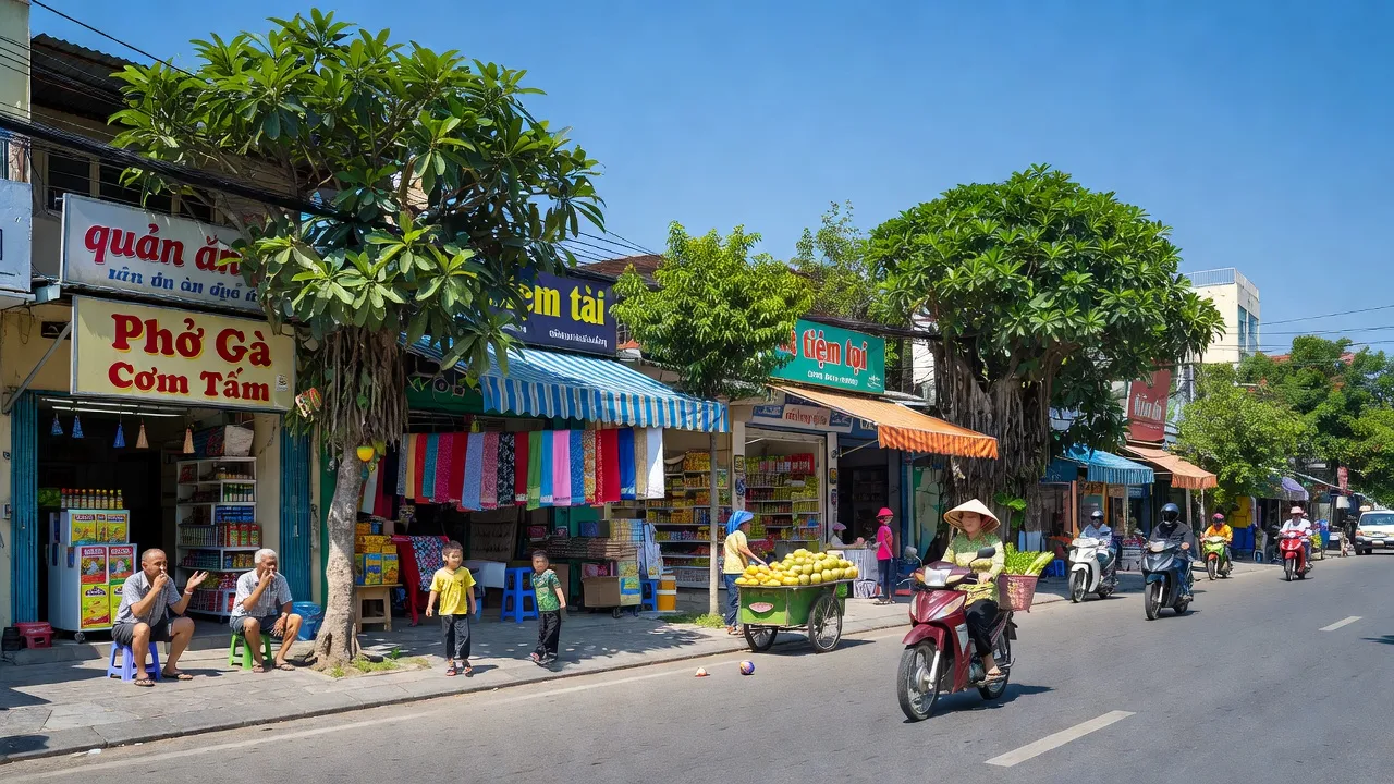 Khung cảnh phố Phước Hưng, Thành phố Bà Rịa, với cửa hàng địa phương và cuộc sống thường nhật.