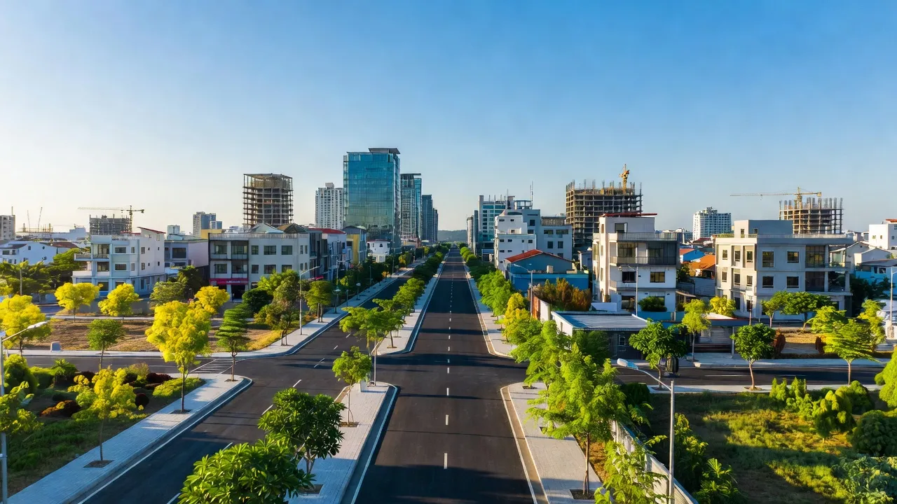 Phường Phước Trung, thành phố Bà Rịa, với cảnh quan hiện đại và cây xanh, đô thị hóa nhanh chóng.