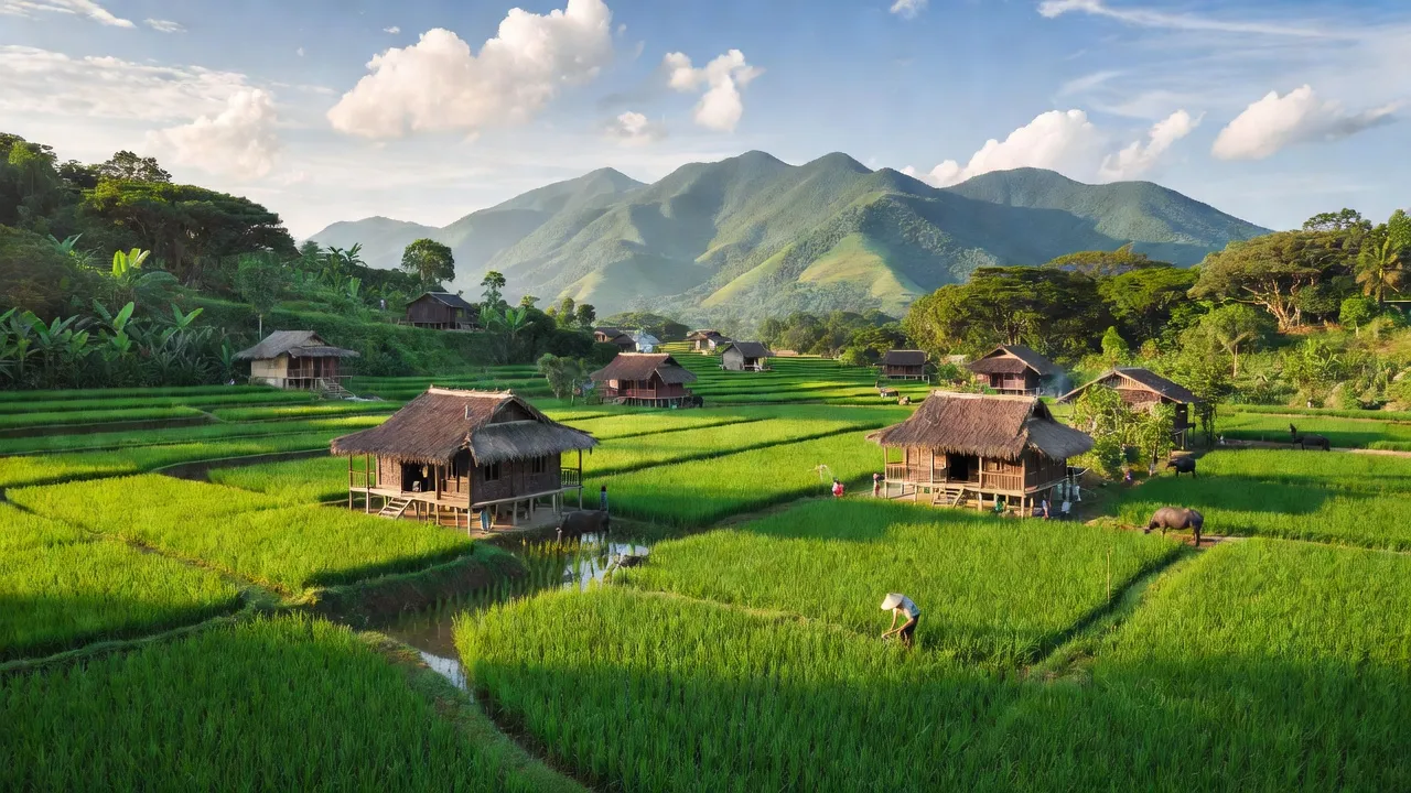 Cảnh quan xã Cù Bị, huyện Châu Đức, Bà Rịa - Vũng Tàu với ruộng lúa xanh tươi.
