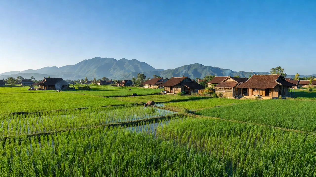 Khung cảnh xanh tươi tại Xã Suối Nghệ, Huyện Châu Đức, tỉnh Bà Rịa - Vũng Tàu, thể hiện cuộc sống nông thôn.
