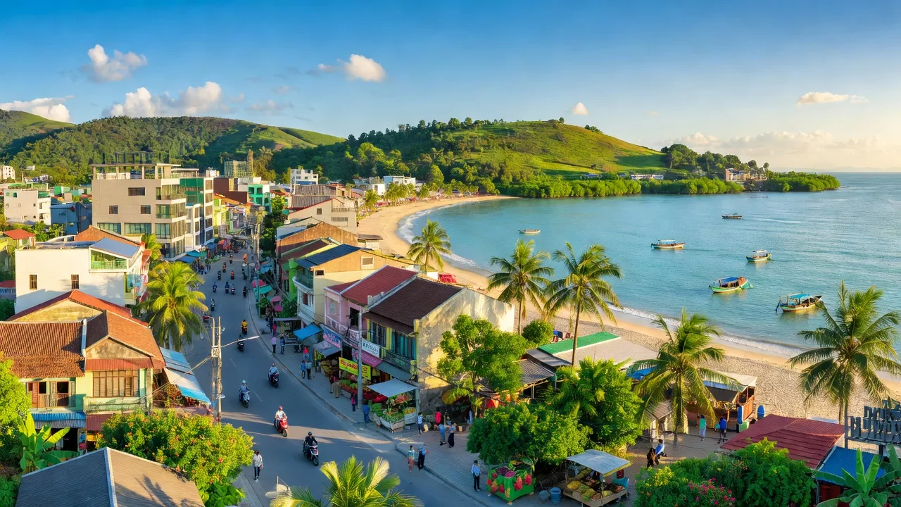 Thị trấn Long Điền, huyện Long Đất, tỉnh Bà Rịa - Vũng Tàu với phong cảnh ven biển đẹp.