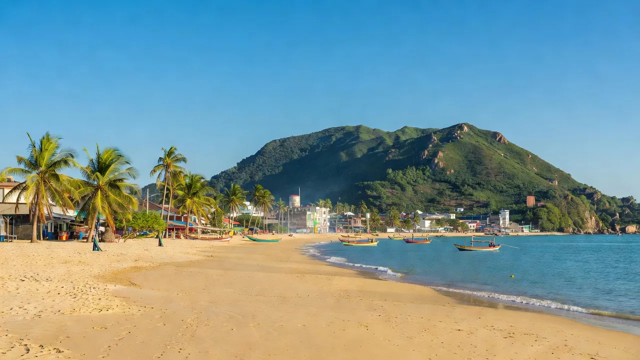 Cảnh biểnLong Hải với núi Minh Đạm và bãi biển tuyệt đẹp tại Bà Rịa - Vũng Tàu.