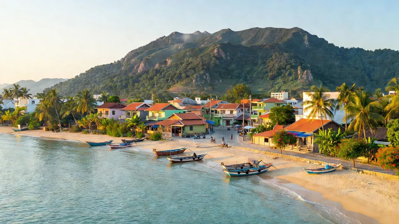 Thị trấn Long Hải, huyện Long Đất, biển Đông và núi Minh Đạm tại Bà Rịa - Vũng Tàu.