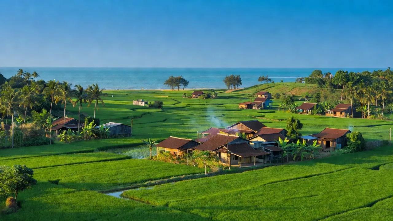 Khung cảnh yên bình xã Long Tân, huyện Long Đất, tỉnh Bà Rịa - Vũng Tàu với những cánh đồng xanh.
