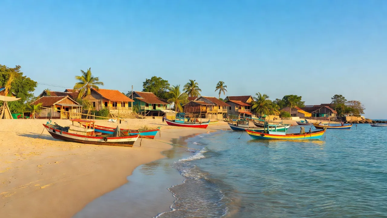 Cảnh biển bình yên tại Xã Phước Tỉnh, Huyện Long Đất, tỉnh Bà Rịa - Vũng Tàu với những chiếc thuyền đánh cá.