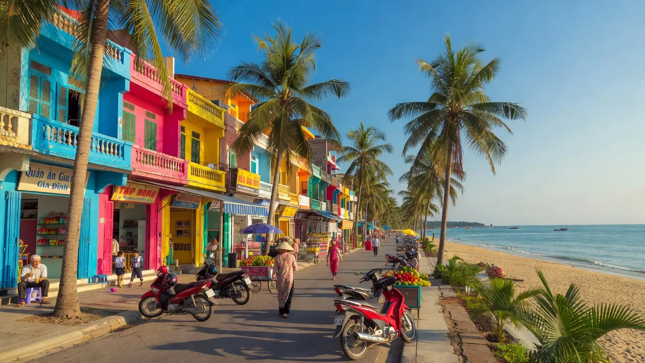 Phường 2, thành phố Vũng Tàu với cảnh đường phố sôi động và bãi biển phía sau.