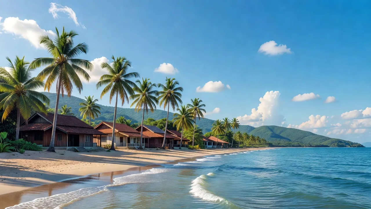 Khung cảnh yên bình tại xã Bình Châu, huyện Xuyên Mộc, tỉnh Bà Rịa - Vũng Tàu với biển xanh.