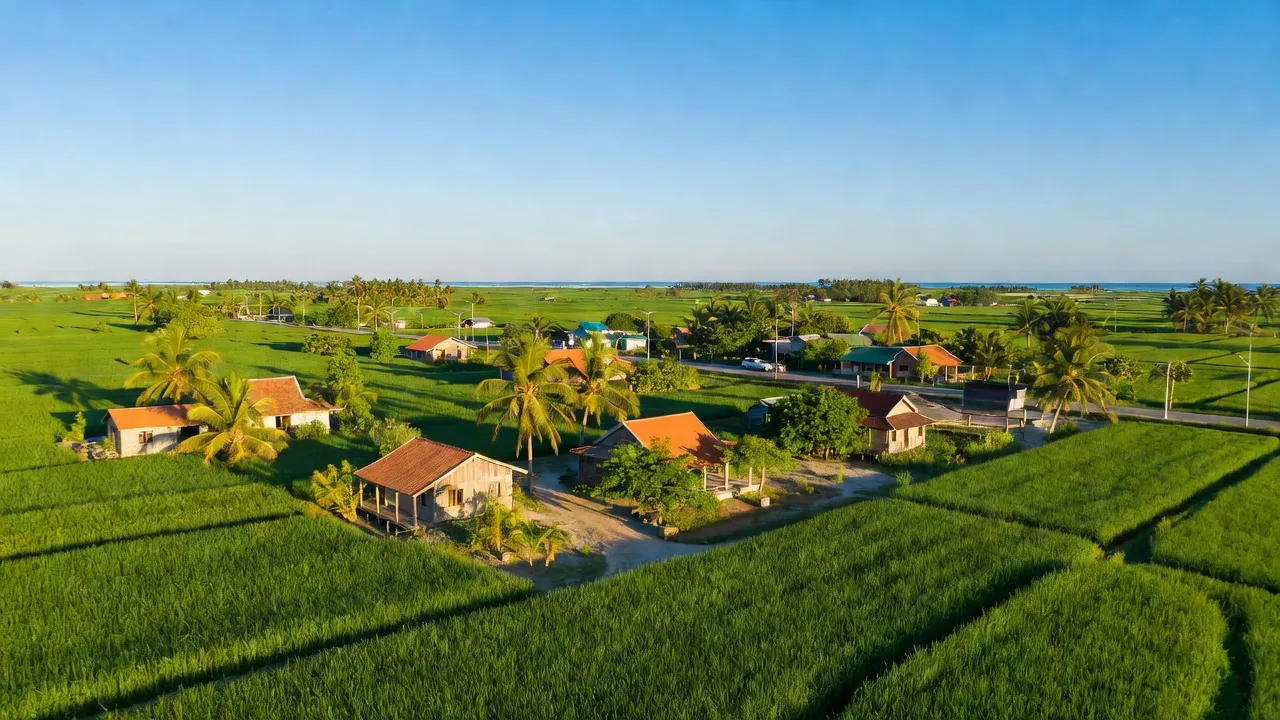 Cảnh đẹp tại xã Phước Thuận, huyện Xuyên Mộc, Bà Rịa - Vũng Tàu, mô tả sự hòa quyện giữa nông nghiệp và đô thị.