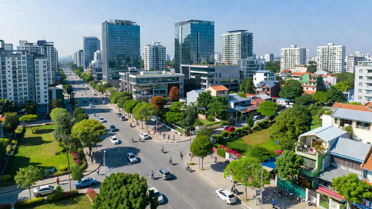 Khung cảnh Phường Tân Tiến, Bắc Giang với đường phố, công trình và dân cư nhộn nhịp.