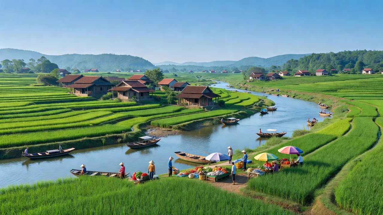 Phường Trù Hựu ở Thị xã Chũ, Bắc Giang với cảnh thiên nhiên và dòng sông Lục Nam.