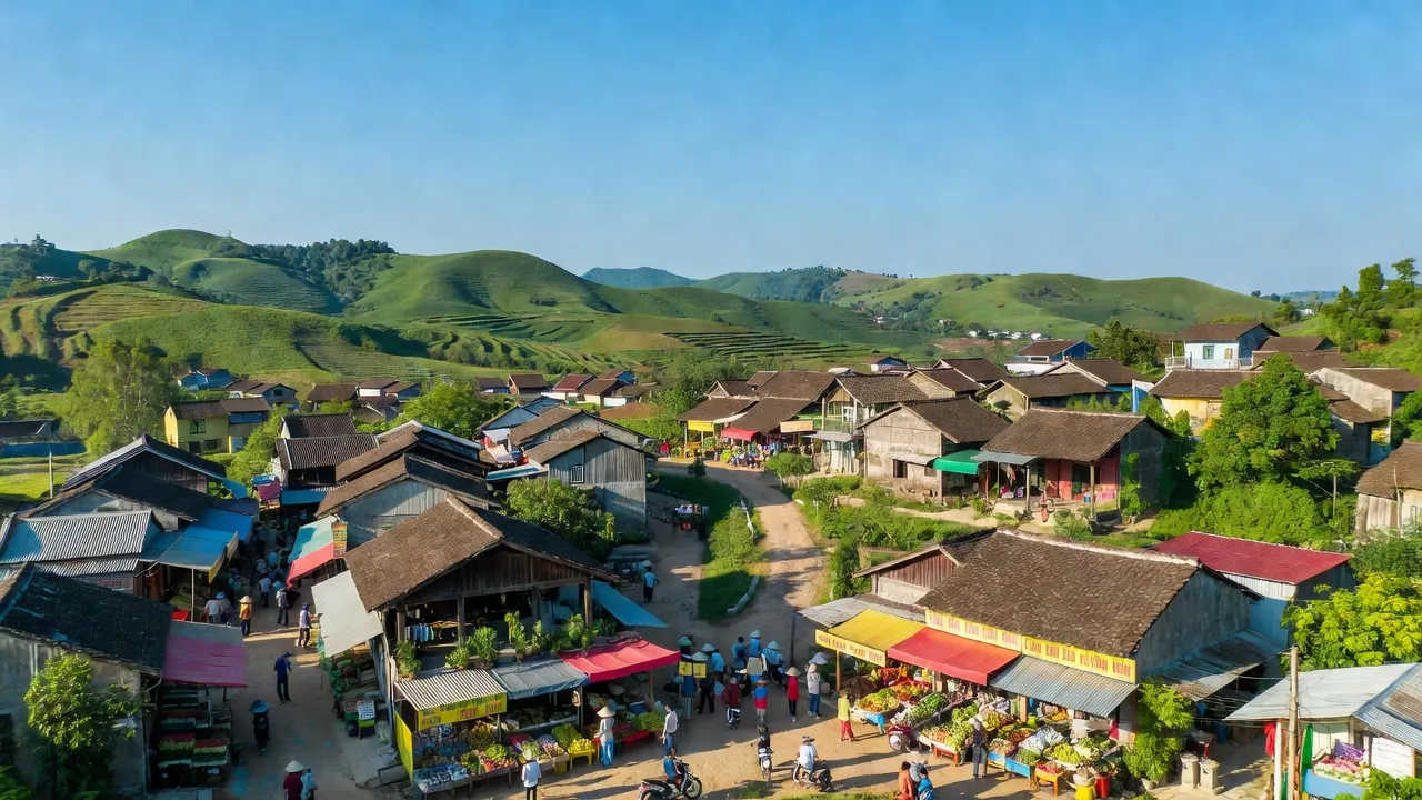 Thị trấn Thắng, huyện Hiệp Hòa, Bắc Giang với cảnh quan tự nhiên và cuộc sống sôi động.